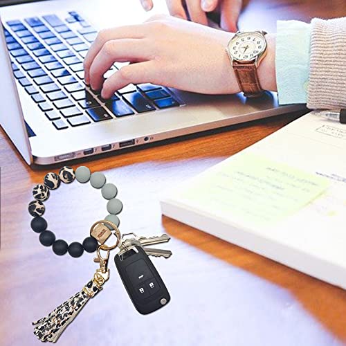 Priangel Silicone Key Ring Bracelet For Women Beaded Wristlet Keychain House Car Keys Rings Holder With Tassel #TOP2
