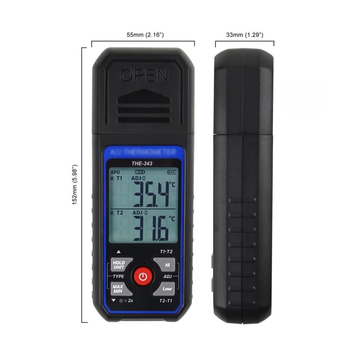 Termometro a termocoppia, termometro Digitale Tipo K con 4 termocoppie, intervallo di misurazione da -328 a 1370 °C, canali Doppi HVAC