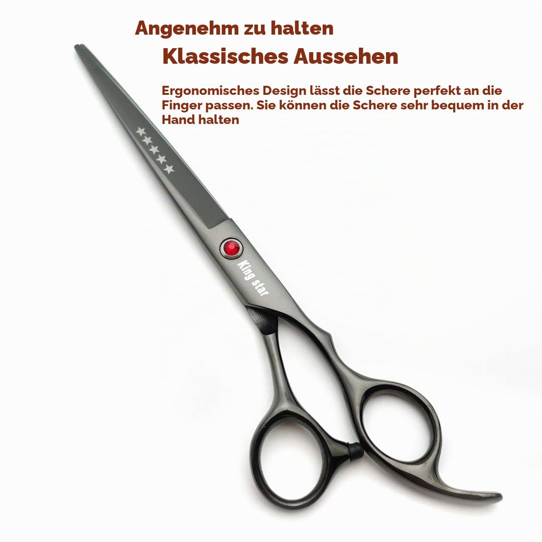 Professionelles Fellscheren-Set aus Titan, 17,8 cm, gerade, dünner werdend, gebogen, 4-teiliges Set für Hundepflege, Hellschwarz mit Kamm