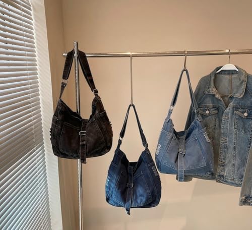 Simple Denim Shoulder Bag Solid Color Stylish Cross Body Bags Outdoor Travel Work Underarm Bag for Women 20253