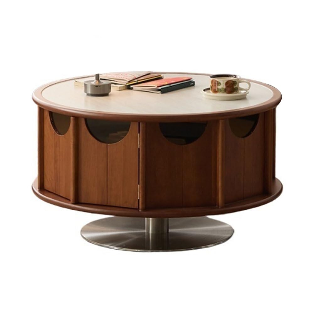 ZTHYSHOZ Side Table Rotating Round Coffee Table with Hidden Storage Wooden Metal Base Living Room Center Home Decor
