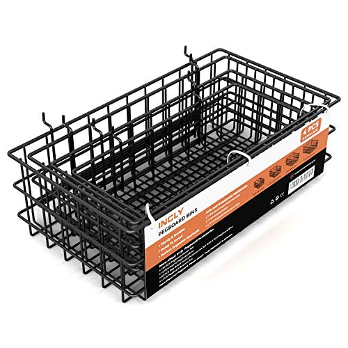 Incly 4 Pack Pegboard Baskets Bins Set, Square Style 4 Size Black Metal Wire Shelves Hooks To Any Peg Board - Organize Tools, Workbench, Accessories, Garage Storage Wall Mount Organizer Attachments #TOP3