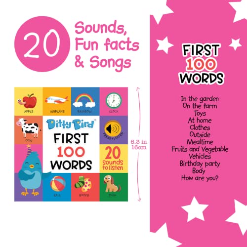 Ditty Bird Interactive Musical Toy | 100 Words Vocabulary Book | Educational Talking Toy | Explore Baby First 100 Words | Electronic Early Development Toys For Toddlers 1-3 #TOP1