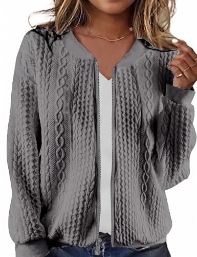 Image of Larmliss Women's Zip Up Cardigan Sweater Hoodies Long Sleeve Jacket Crewneck Casual Outerwear Spring Fall Trendy Coat Outfits
