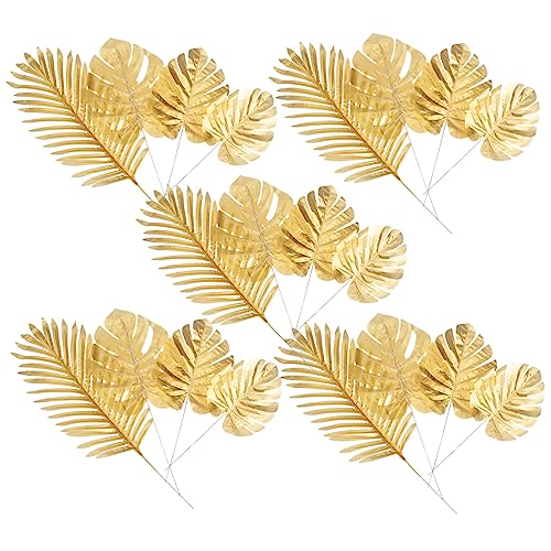 HOOTNEE 20pcs Golden Monstera Leaf Flash Flower Arrangement Silk Cloth