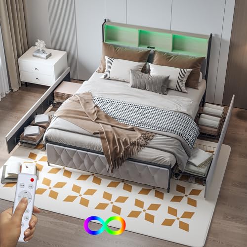 DULRLLY Bett 160x200 mit LED und Schubladen