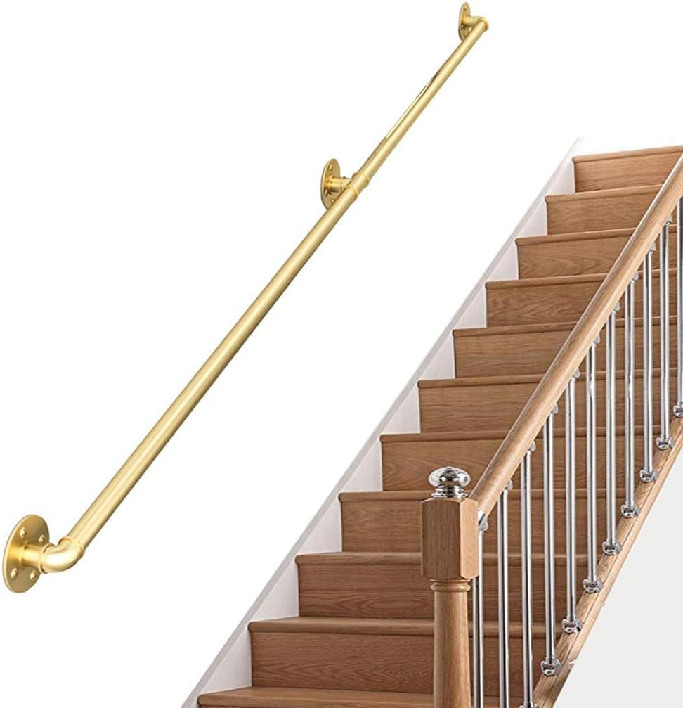 Modern Stairs Handrail Brackets Kit | Gold Stairs Railing Guardrail | Outdoor Indoor Use Staircase Hand Rail | Wall Mounted Metal Wrought Iron/180Cm