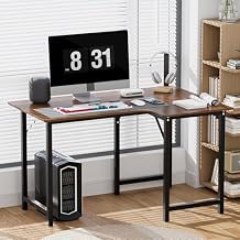 Modern L-Shaped Computer Desk, Corner Home Office Desk, Spacious Workstation for Gaming & Work Brown