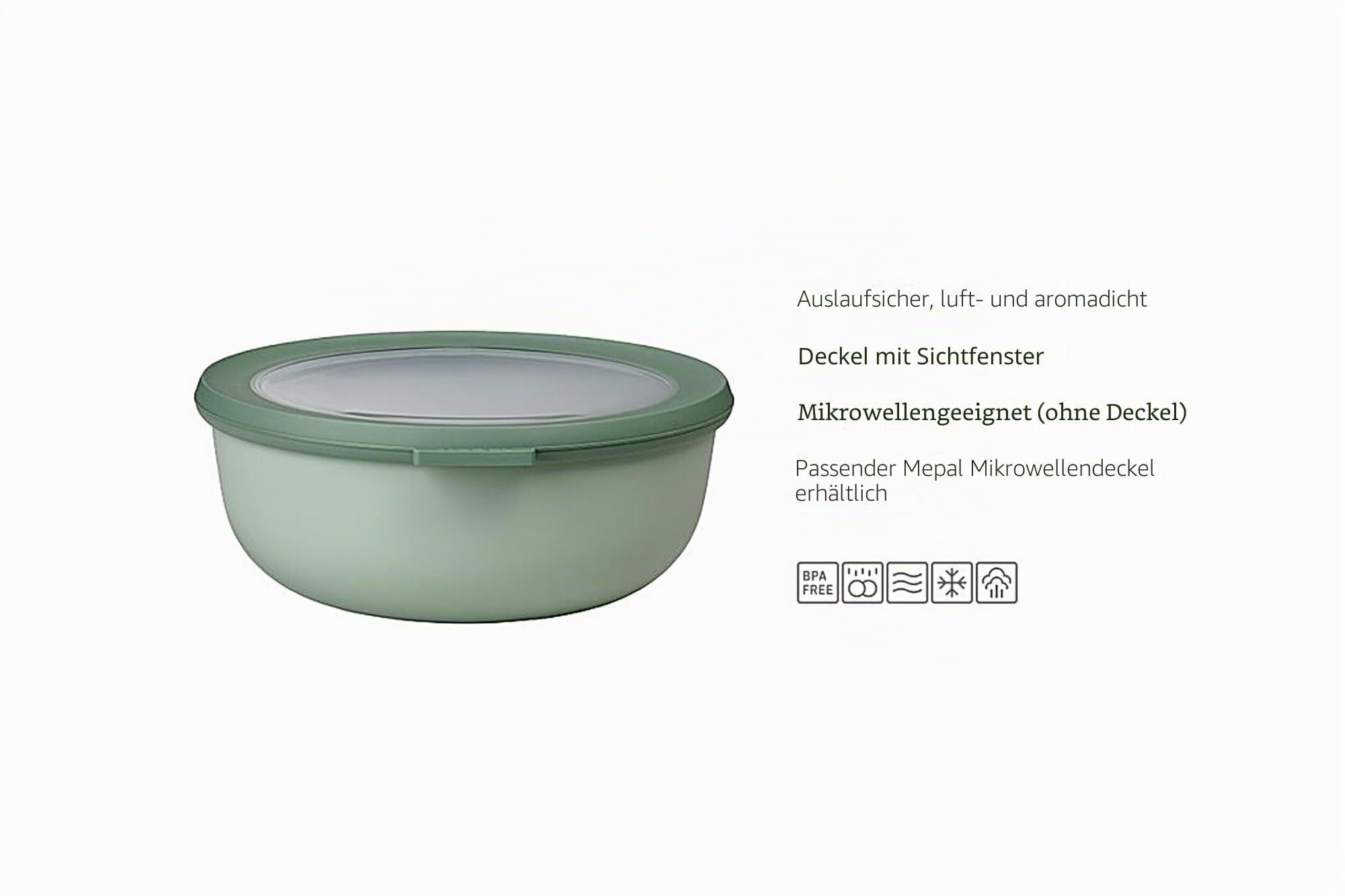Mepal Multischale Cirqula Round 4-teiliges Set - Mikrowellen Geschir - Geignet als Aufbewahrungsbox, Kuhlschrank, Gefrierschrank & Mikrowellengeschirr - 350, 750, 1250, & 2250 ml - Nordic sage