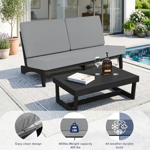 Image of Pia Ricoo 1-Piece Patio Furniture Set, Outdoor Loveseat with 4.5-Inch Thick Cushions, All-Weather Outdoor Sofa for Backyard, Deck, Lawn - Gray /Dark (Split Back)