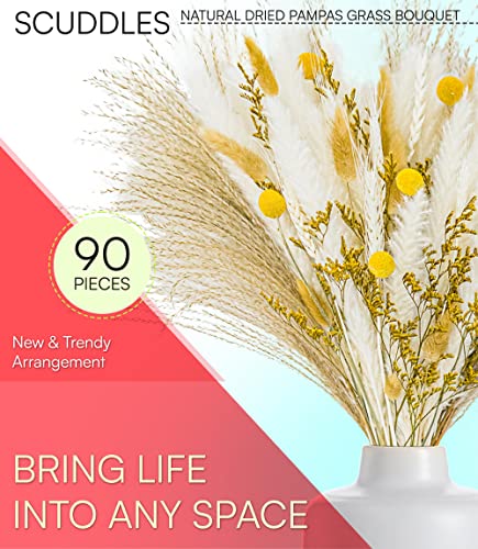 Scuddles 90PCS Natural Dried Pampas Grass Bouquet, Boho Home Decor Bouquet, Pampas Grass Decor, Phragmites Dried Flowers, Bouquet for Wedding