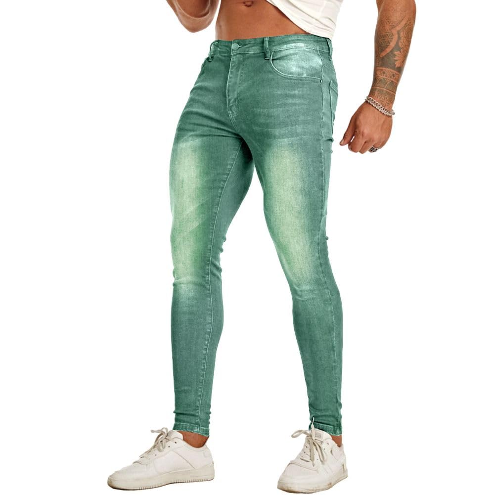 Men's Super Skinny Stretch Tapered Leg Slim Fit Ripped Distressed Jeans…