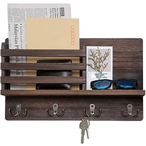 Dahey Wandmontierter Holz Schlüsselhaken mit Ablage