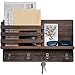 Dahey Wall Mounted Mail Holder Wooden Mail Sorter Organizer with 4 Double Key Hooks and A Floating Shelf Rustic Home Decor for Entryway or Mudroom,Brown