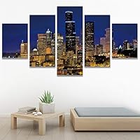 SIGNWIN 5 Panel Canvas Wall Art Modern Art Cityscape Contemporary Expressive Multicolor Photography Places for Home Decorations Ready to Hang - 60
