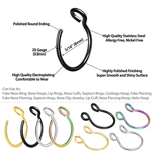 1-16Pcs 16G 18G 20G 22G Nose Rings Hoops Nose Piercings Fake Nose Ring Fake Septum Nose Ring Fake Lip Rings Fake Septum Piercing Fake Nose Piercing Fake Nose Hoop Faux Nose Rings Clip On Nose Cuffs Nose Piercing Jewelry Nose Rings for Women Men Nose Hoops Cartilage Hoop Earring2
