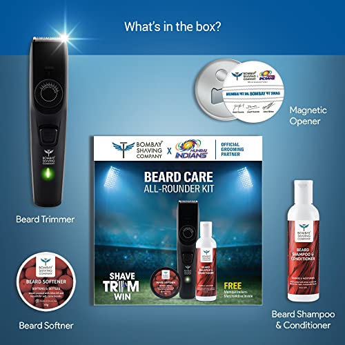 Image of Bombay Shaving Company Men's Cordless Beard Trimmer with beard shampoo, beard softener & Magnetic Opener | 20 length settings, Flash Charging
