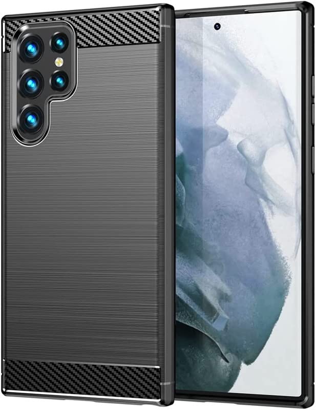 Image of NPRC Hybrid Ultra Slim Protective Case TPU Non-Slip Carbon Fiber Texture Shockproof Case Cover for Samsung Galaxy S23 Ultra - Black