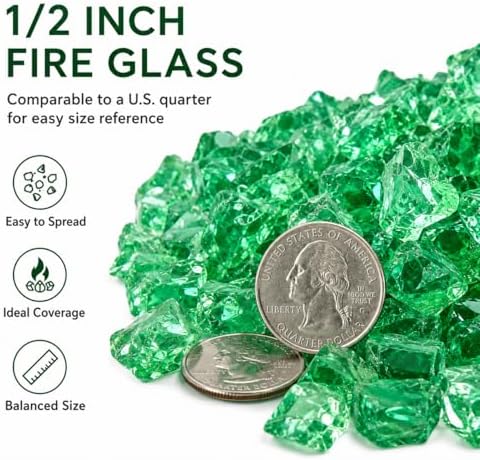 GRISUN Emerald Green Fire Glass for Fire Pit, 20 Pounds 1/2 Inch Tempered Glass Rocks for Natural or Propane Fireplace, Safe for Outdoors and Indoors Firepit Glass - 2