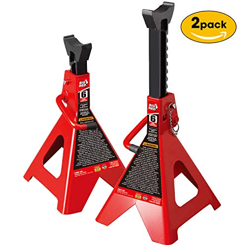 BIG RED T46002A Torin Steel Jack Stands: Double Locking, 6 Ton (12,000 lb) Capacity, Red, 1 Pair