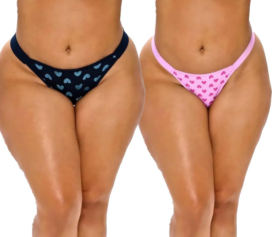 Heart Print Bikini Bottoms Set, Black and Pink, Pack of 2