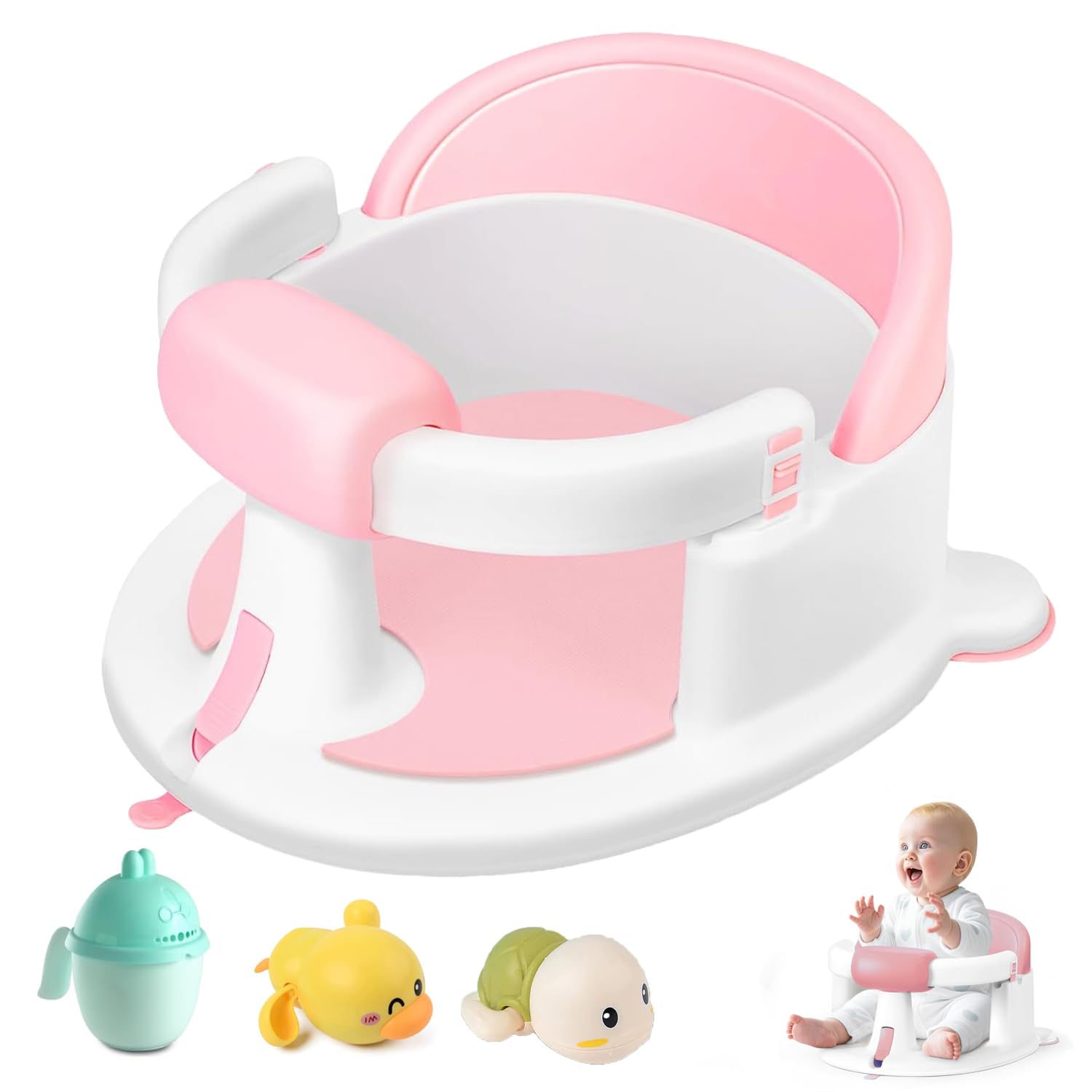 Baby Bath Seat for Babies 6 Months & up, Non-Slip Toddler Bath Seats for Babies Sitting Up,Safe Infant & Newborn Baby Bath Chair Support for Bathtub/Living Room/Shower Room, Pink