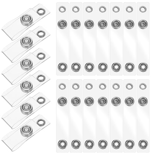 20 Pcs Clear ID Badge Holder Straps with Snap and Eyelet, Replacement Badge Clips, PVC Plastic Badge...