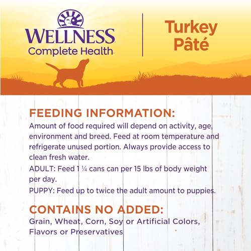 Image of Wellness Complete Health Pate Adult Canned Wet Dog Food, Wholesome Grains, Natural, Turkey and Sweet Potato, 12.5 oz, Pack of 12 Cans