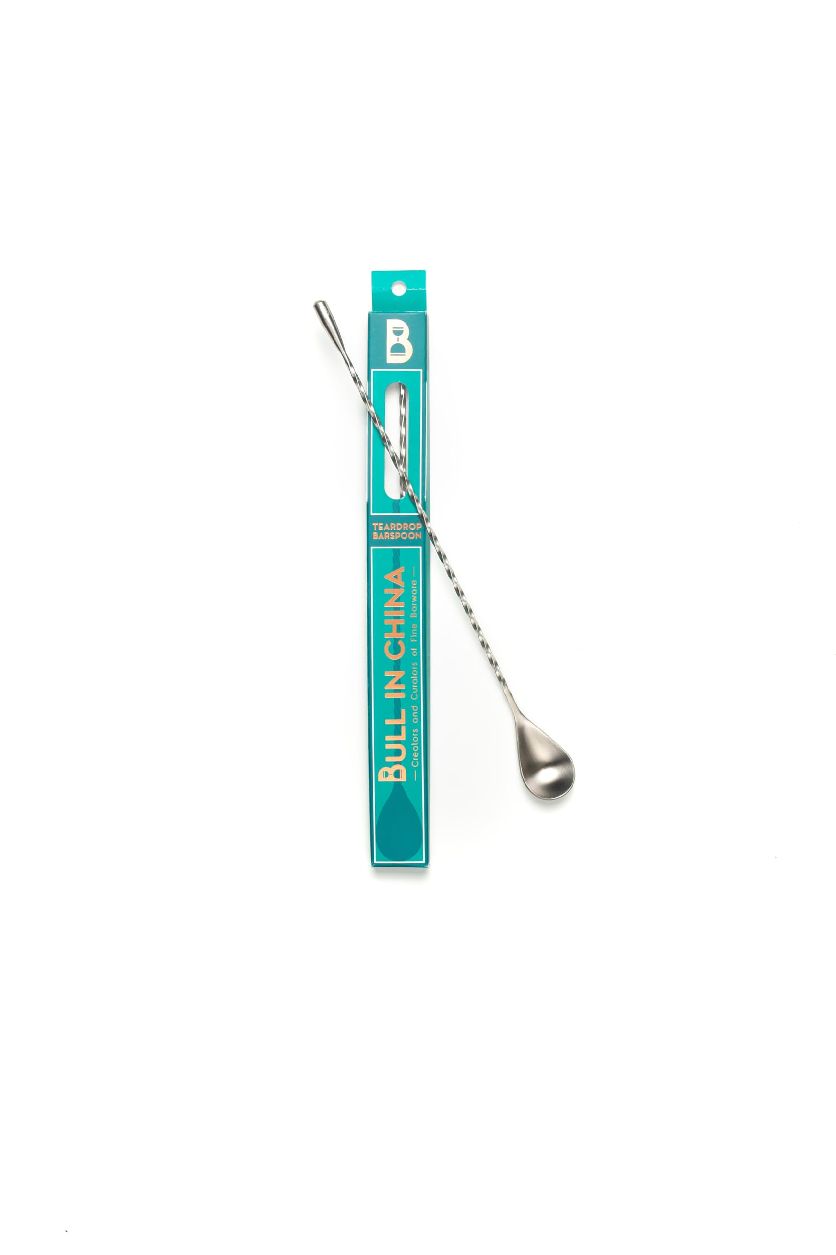 Bull in China Teardrop Barspoon - 12in/30cm - Silver | Bar Spoon | Cocktail Mixing Spoon