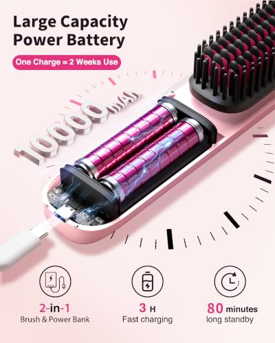 Image of Bopcal Cordless Hair Straightener Brush, 10000mAh Ionic Heated Comb, 6 Temp | Portable Rechargeable Hair Styling Brush with MCH Fast Heating, Ceramic Ionic Care, Anti-frizz Smoothing for Travel Use