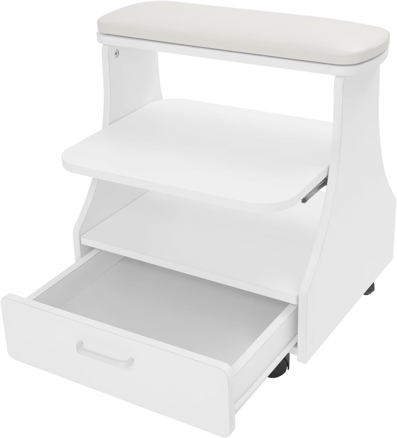 Pedicure Foot Rest Stand, Leather Home Beauty Footrest Manicure Foot Rest with Wheels for Nail Pedicure Beauty SPA Pedicure Stool Stand Footbath Stool 110lbs Load for Home Bathroom Salon(White)