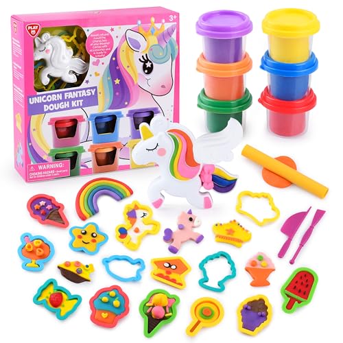 PLAY Unicorn Color Dough Set for Kids Ages 4-8 With Ice Cream Molds Tool Set, DIY Ice Cream Toy, Safe & Non-Toxic for Girls 4-6