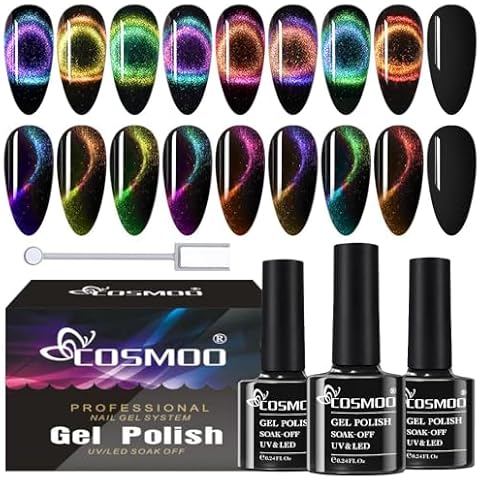 COSMOO 9D Cat Eye Gel Nail Polish Magnetic Nail Gel Polish with Magic Effect with Black Base Magnet Stick-9PCS Cover