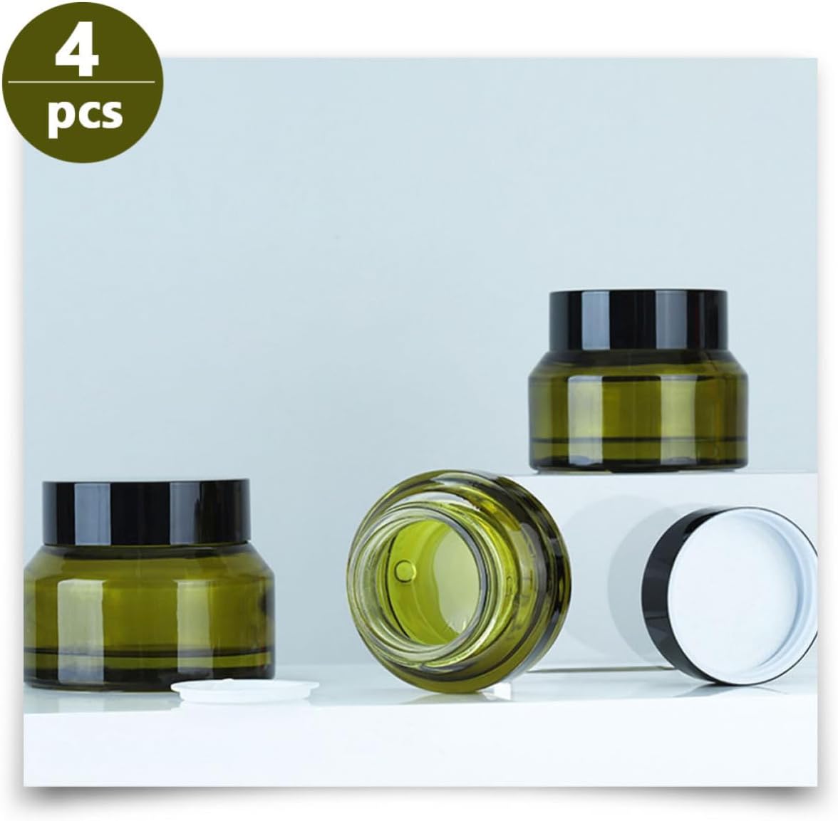 4pcs Glass Travel Cream Jars Lightweight and Portable Refillable Cosmetic Containers for Business Trip and Daily Use, 15g 30g 50g Capacity Lotion Storage Bottles for Female