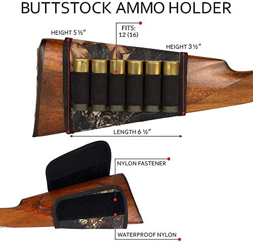 Bronzedog Buttstock Rifle Cartridge Ammo Holder 12 16 Gauge Nylon Camo Shell Holder Hunting Pouch Shotgun Stock Right Handed (Black Oak Camo) #TOP1