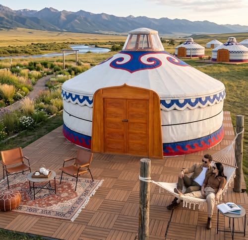Authentic Mongolian Yurt Tent 19.7ft Diameter, Canvas Glamping Tent with Durable Steel Frame, All-Season Breathable Large Bell Tent for Outdoor Camping, Resort Retreat & Backyard Events