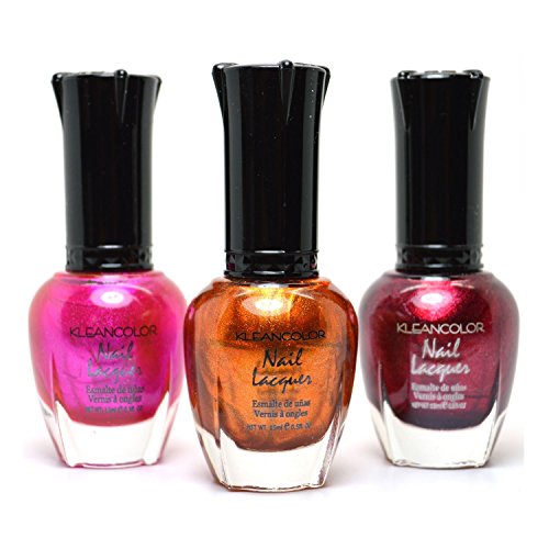 3 KLEANCOLOR NAIL POLISH METALLIC PINK MANGO RED ART LACQUER + Free ZipBag