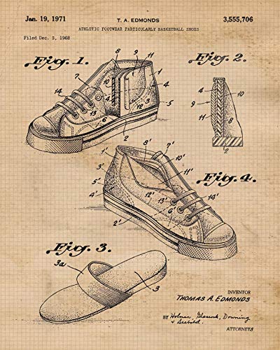 Vintage Basketball Patent Prints, 6 (8X10) Unframed Photos, Wall Art Decor Gifts Under 20 For Home Office Garage Man Cave Gym Student Teacher Athlete Coach National World Champion Sports Fan #TOP3