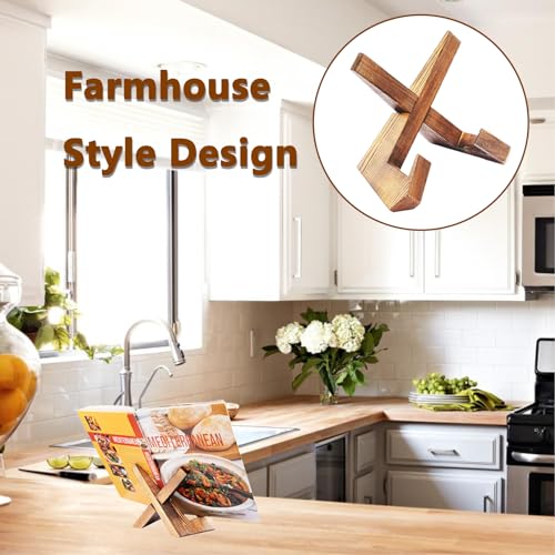 1pcs Recipe Book Stand Wooden Cookbook Holder,Wooden Cookbook Holder for Display Stand,Portable Foldable Rustic Recipe Book Holder for Kitchen Cooking,Reading Hands Free,Books Tablet(Brown) - Image 5