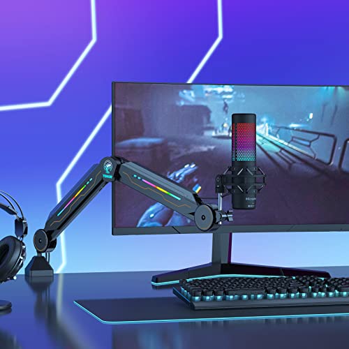 RGB Boom Arm, TONOR Adjustable Mic Stand with RGB Light, 5/8’’ Screwadapter, Excellent Compatibility, Rotatable Suspension Boom Scissor Stand for Gaming Streaming Podcasting YouTube Recording T90