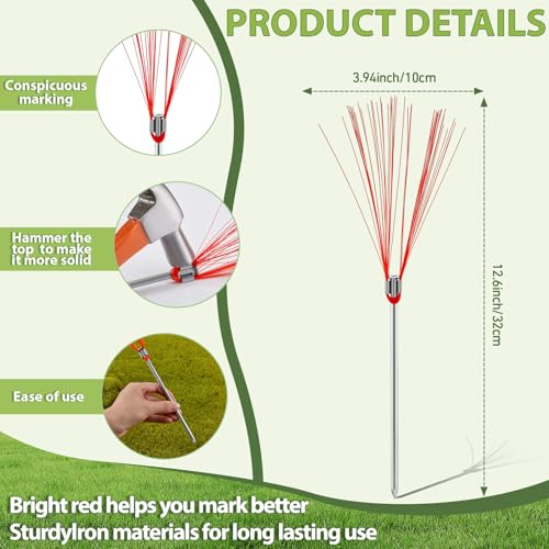 Silkfly Ground Markers Whiskers 6 Inch Bright Red Marking Whiskers with Lightweight Non Rust Stakes Survey Property Line Markers for Ground Public Facilities House Garden Hunting(25 Pcs) - Thumbnail 2