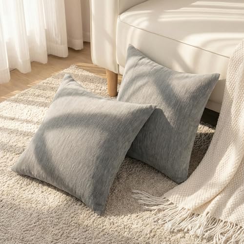 Set of 4 Grey Throw Pillow Covers 20x20 Inch, Neutral Boho Farmhouse Aesthetic Decorative Pillow Cases for Couch, Sofa, Living Room & Bed, Soft Chenille Pillow Cases, Stylish Home Decor, 50x50 cm — view 4