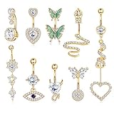 🦋Größe des Bauchnabelpiercings🦋--Entworfen mit Innenschraube, Kugelverschluss, einfach an- und auszuziehen, kann lange an Ort und Stelle bleiben, Stabstärke des Bauchnabelpiercings aus chirurgischem Stahl: 14 G (1,6 mm), Stablänge: 10 mm, gängige Größe passt den meisten Frauen.