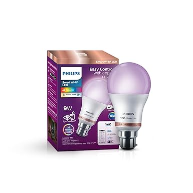 Philips Wiz Wi-Fi Enabled B22 9-Watt LED Smart Bulb, Compatible with Amazon Alexa and Google Assistant(16M Colours +Shades of White + Dimmable + Tunable),Pack of 1