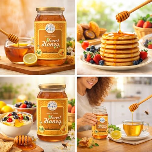 Image of Pahad Ki Sanjeevni Forest Honey 500g Natural Forest Honey from Himalayan Region Pure Honey in Glass Jar Rich Aroma & Smooth Taste Multi-Floral Raw Honey for Daily Use (Pack of 2)