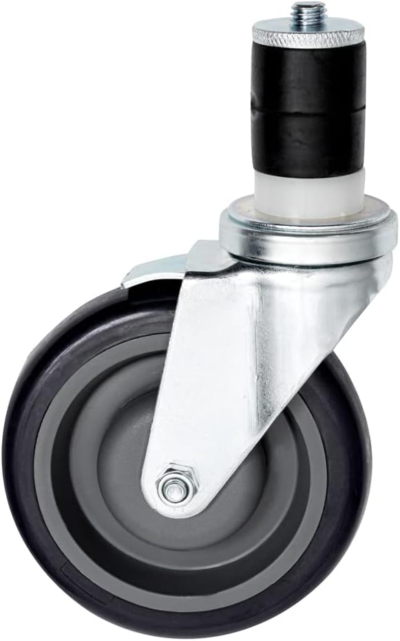 Restaurantware-Kitchen Tek 5 Inch Table Casters, 4 Heavy Duty Restaurant Equipment Casters - Swivel, 1,200-lb Capacity, Plastic Stem Caster Wheels, 2 Wheels With Brakes, For Kitchen Work Tables