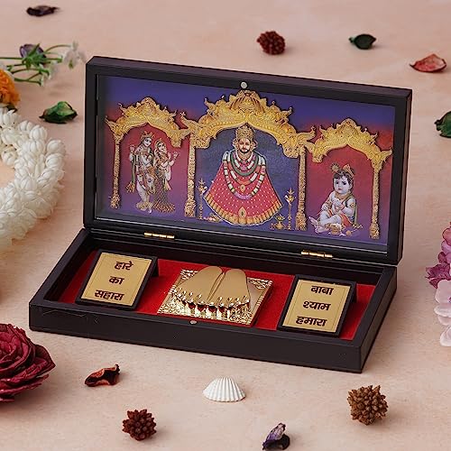 Image of 24K Gold Plated Religious Frame Photo Frame with Charan Paduka Return Gifts for Home Puja Office (Khatu Shayam JI)