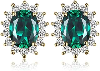 JewelryPalace Princess Diana Kate Middleton Class Gemstone Birthstone Sapphire Emerald Ruby Stud Earrings for Women, 14k Gold Plated 925 Sterling Silver Earrings for Women, Earings Set