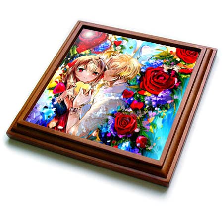 3dRose Valentines Day Couple Heart Rose Gift Trivet