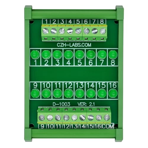 DIN Rail Mount 16 LEDs Indicator Light Module, Support 5~50VDC Common Positive/Negative (Green)